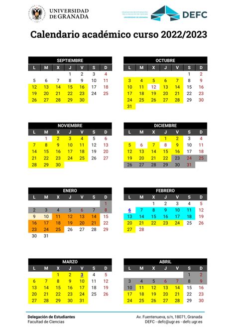 Calendario Académico Oficial. Curso 2022/2023.